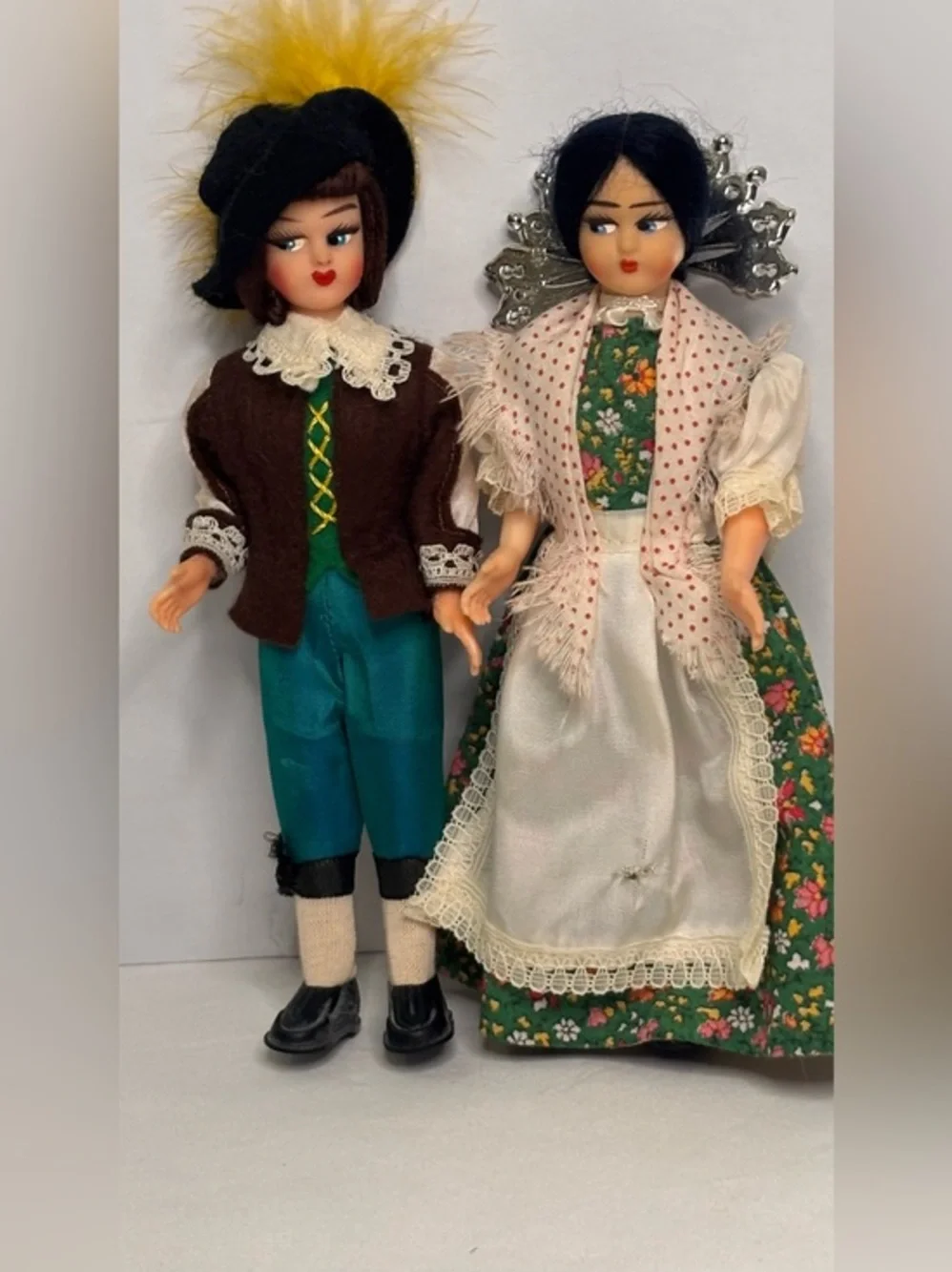 Italian Traditional Kids' Doll Pair in Green and Brown Costume from Italy 🇮🇹